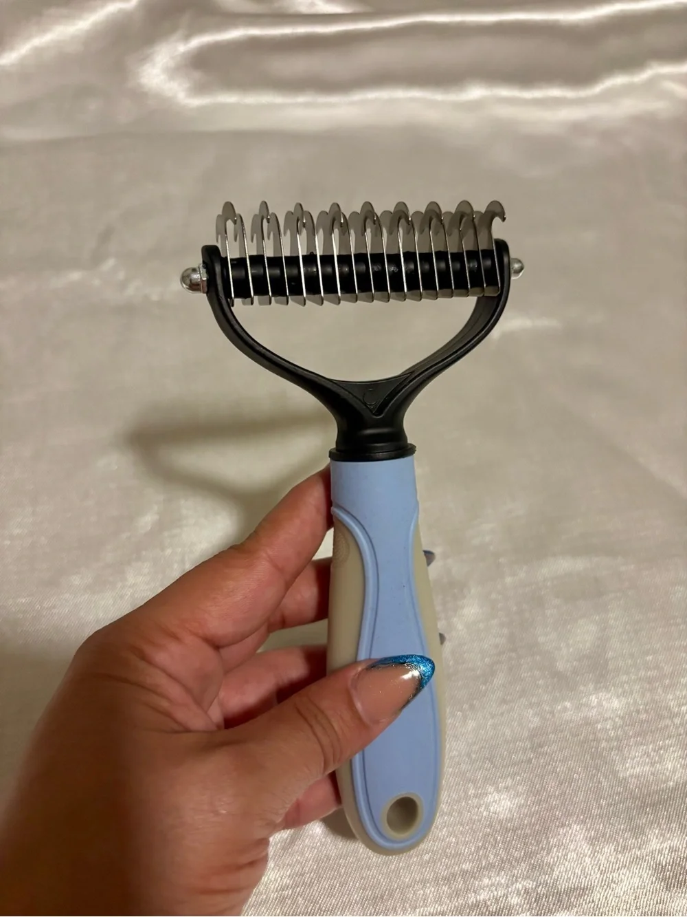 Light Blue & Gray Pet Deshedding Rake